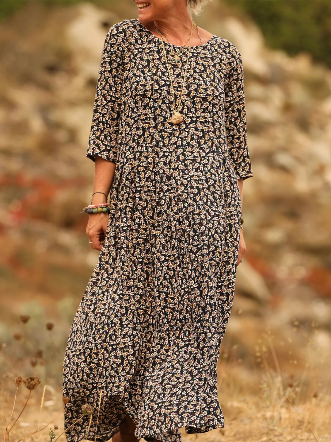 Comfortable Pleated Cotton and Linen Dress
