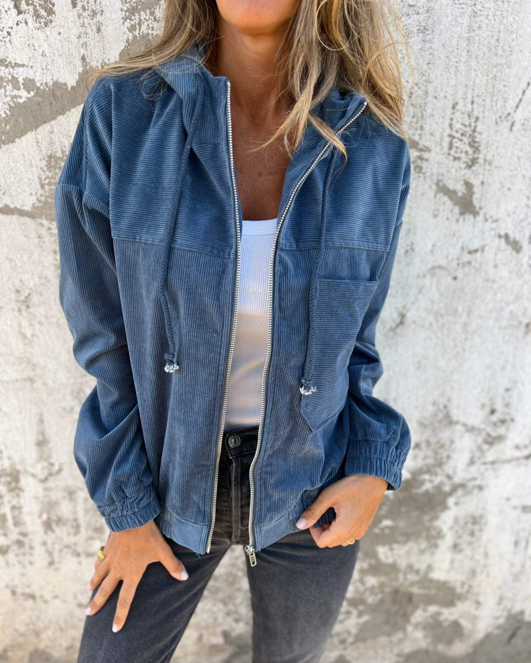 Corduroy Hooded Zip Up Jacket