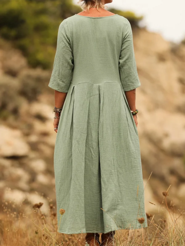 Comfortable Pleated Cotton and Linen Dress
