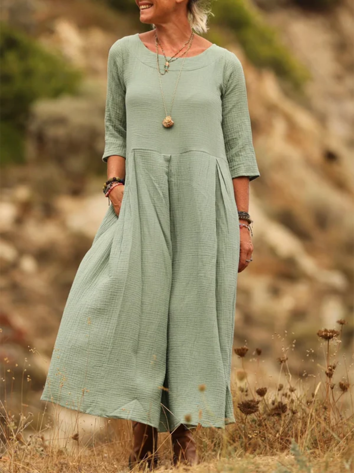 Comfortable Pleated Cotton and Linen Dress