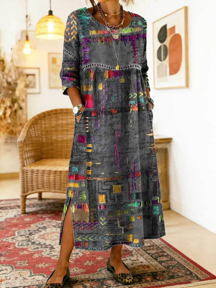 Amy | Denim Dress with Ethnic Patchwork