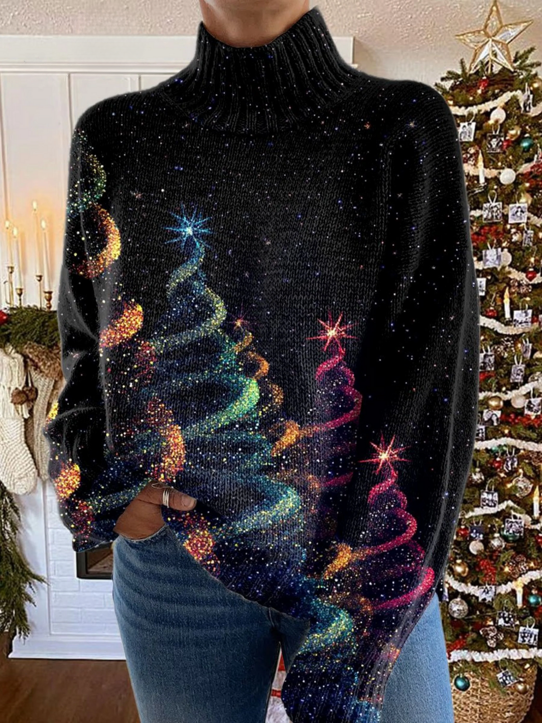 Glitter Christmas tree print sweater