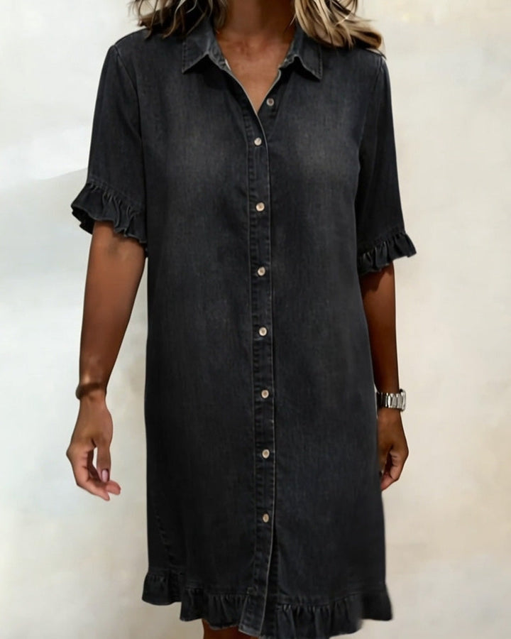 Comfortable Denim Dress with Flattering Ruching