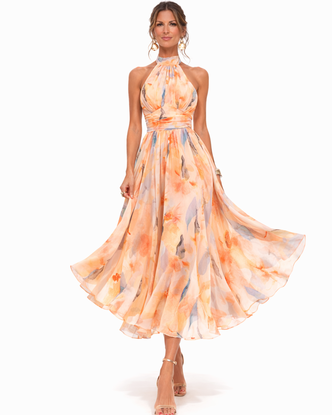 Aurora| Halter Dress with Watercolor Print