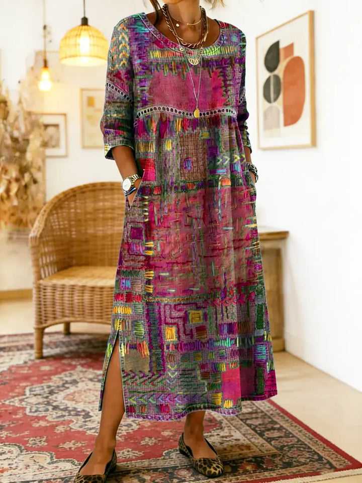 Amy | Denim Dress with Ethnic Patchwork