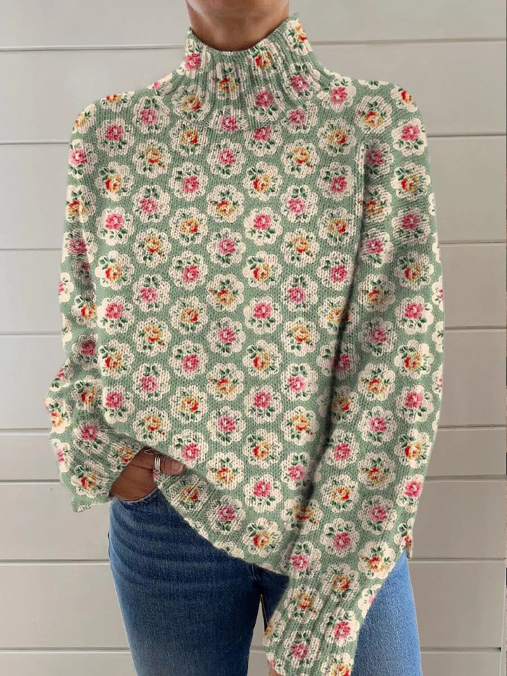 Floral print turtleneck sweater
