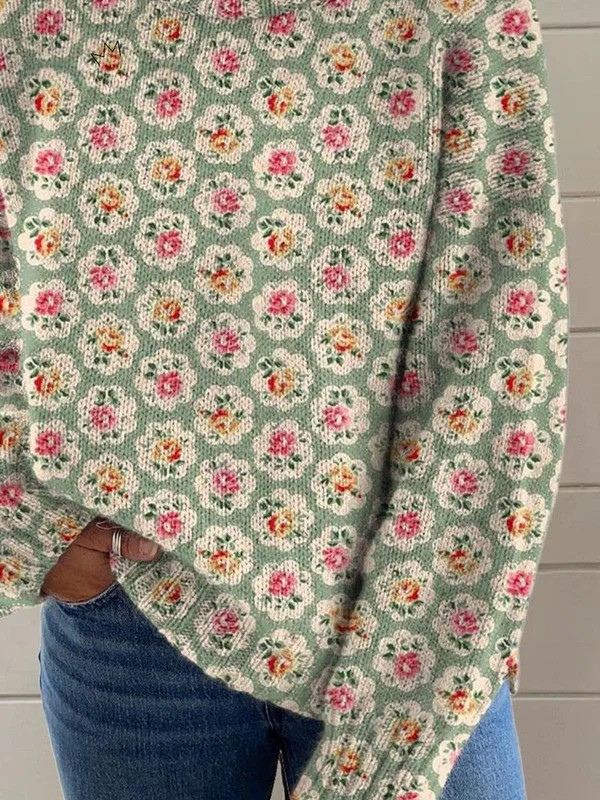 Floral print turtleneck sweater
