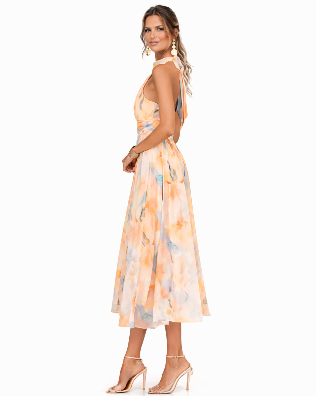 Aurora| Halter Dress with Watercolor Print