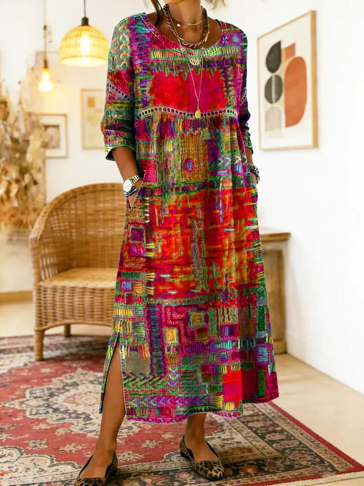 Amy | Denim Dress with Ethnic Patchwork