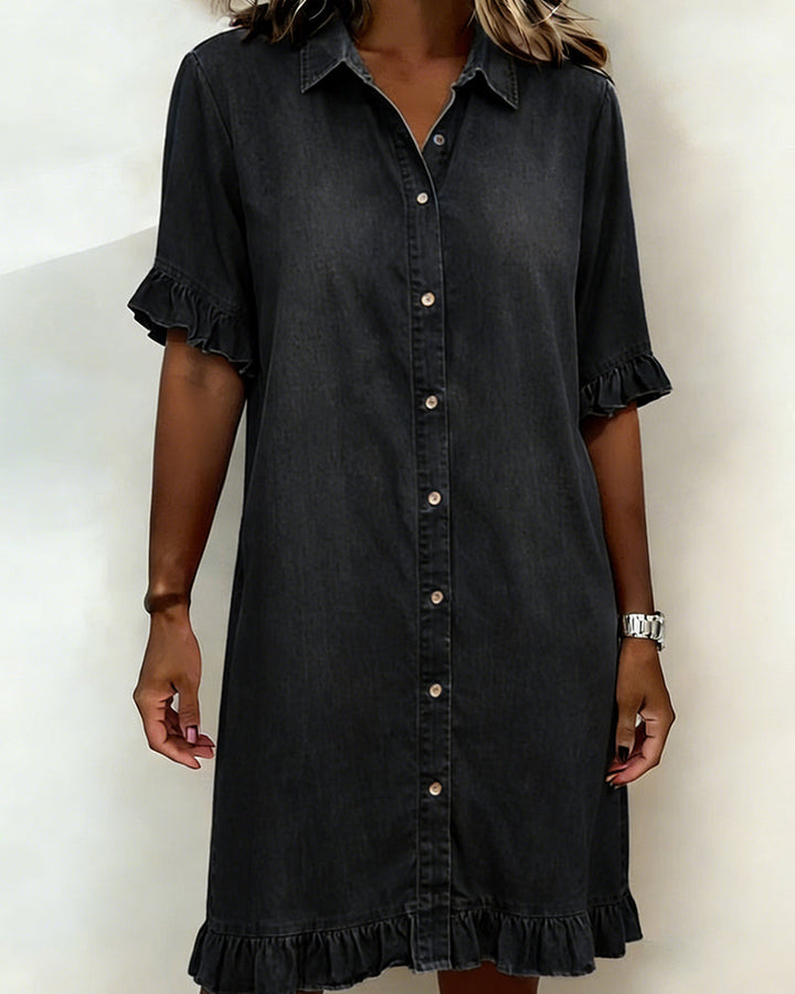 Comfortable Denim Dress with Flattering Ruching