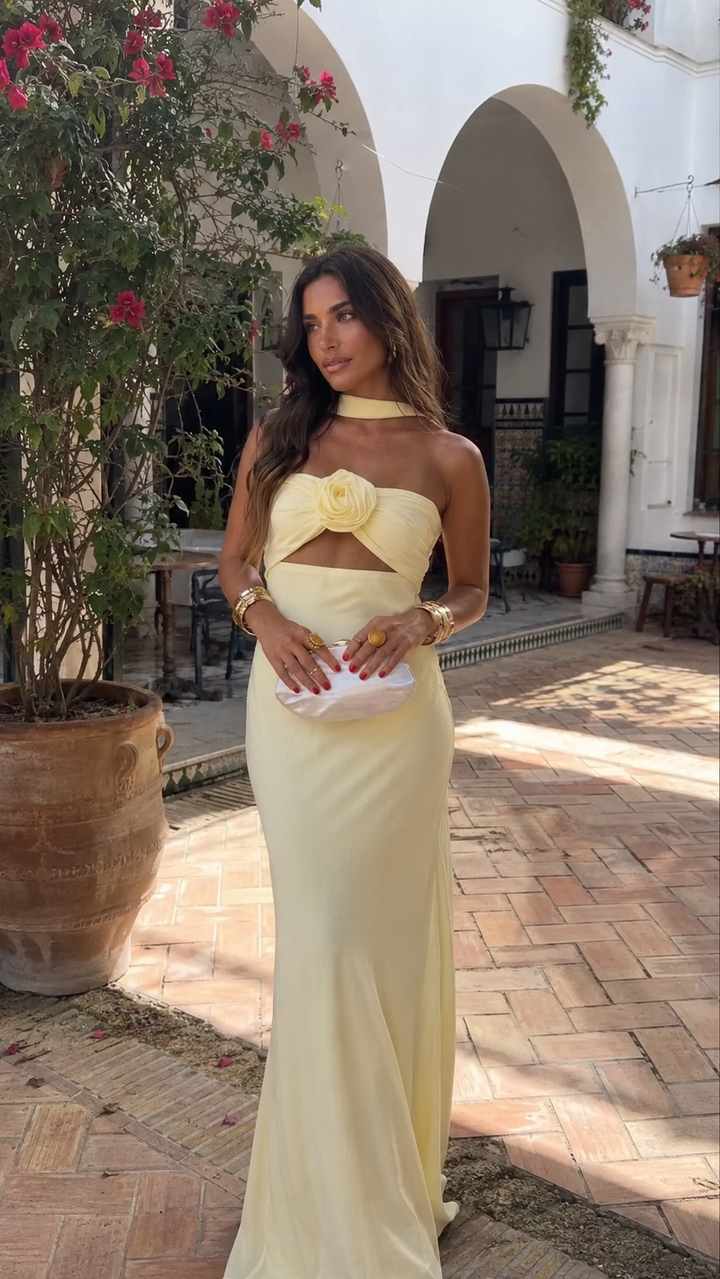 Pastel yellow dress with floral print