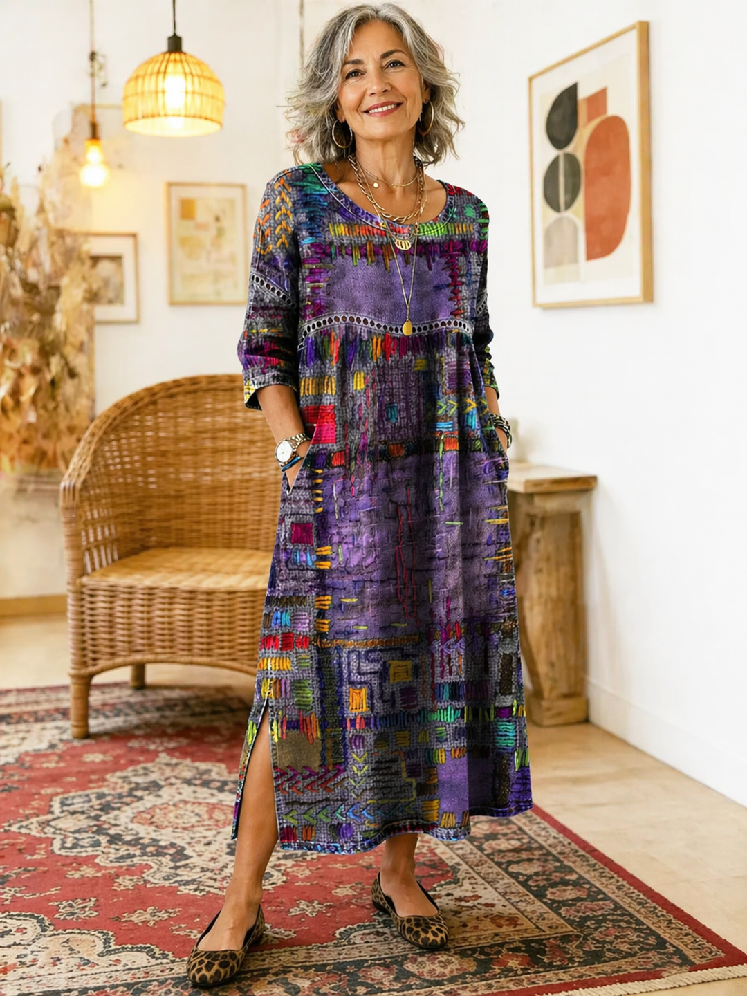 Amy | Denim Dress with Ethnic Patchwork