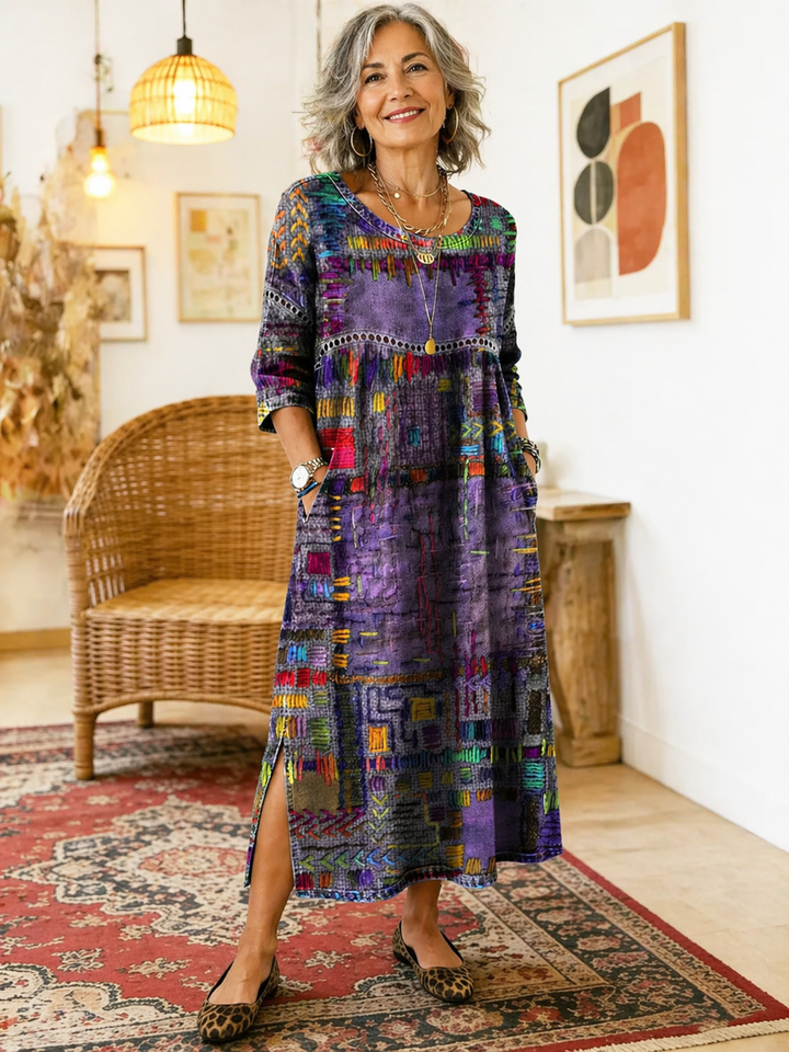 Amy | Denim Dress with Ethnic Patchwork