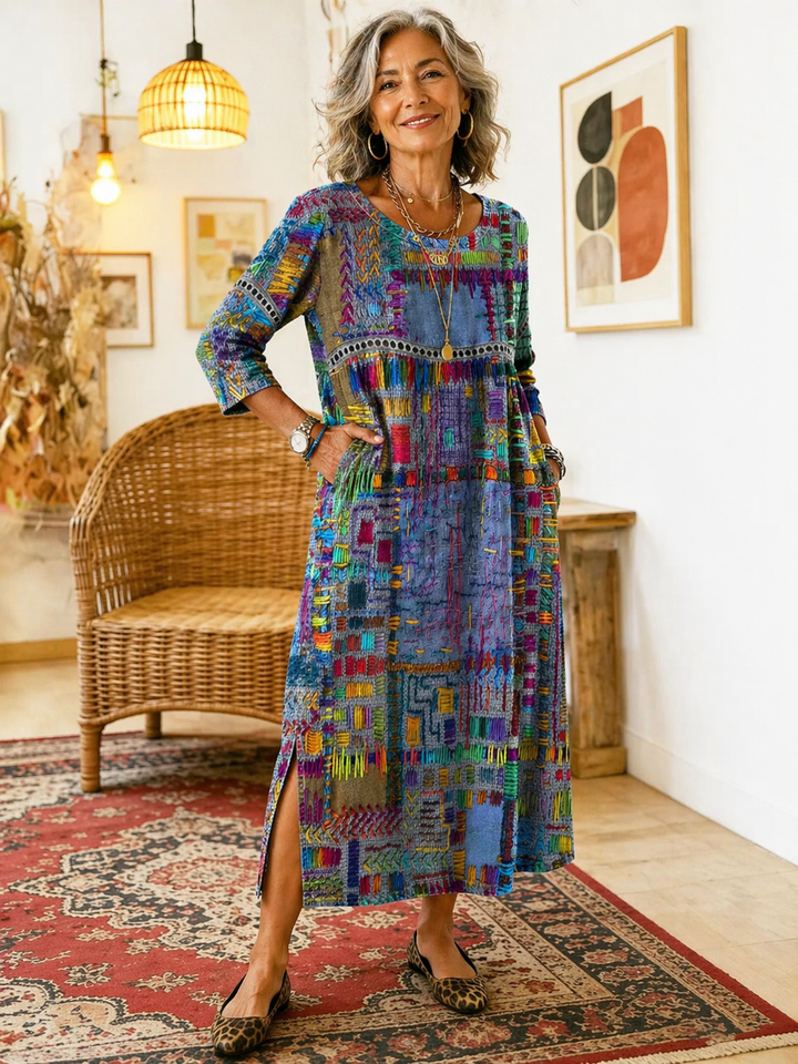 Amy | Denim Dress with Ethnic Patchwork