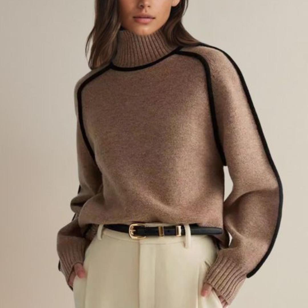 Loose Fit Turtleneck Striped Sweater