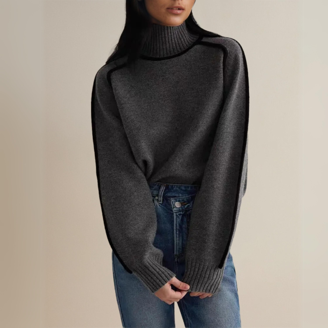 Loose Fit Turtleneck Striped Sweater