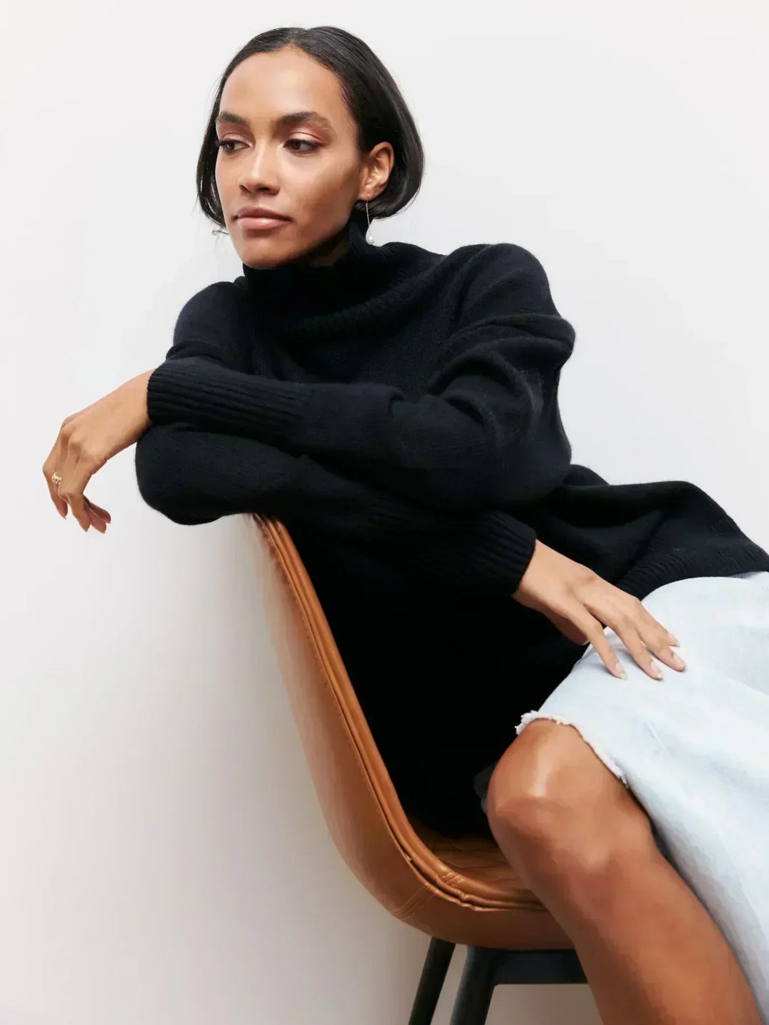 Elegant Oversized Turtleneck Knit Sweater