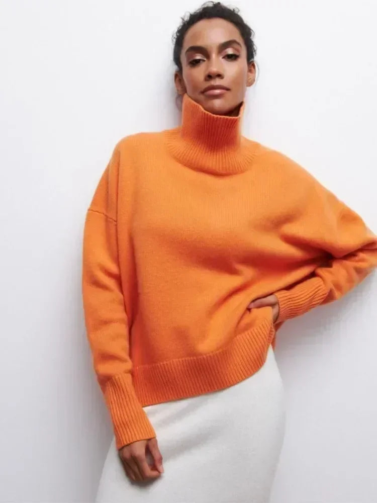 Elegant Oversized Turtleneck Knit Sweater
