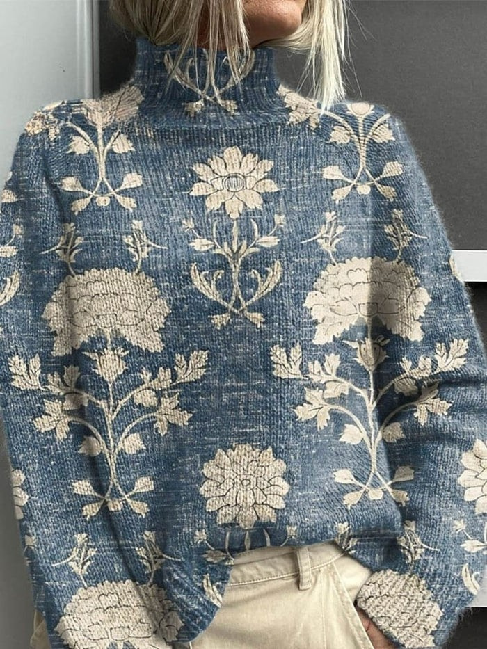 Vintage floral pattern turtleneck sweater