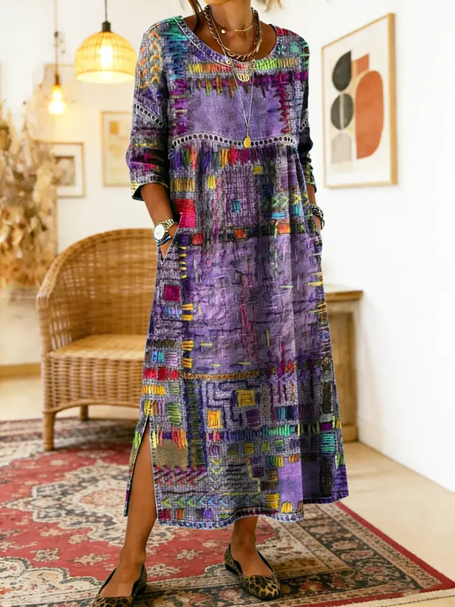 Amy | Denim Dress with Ethnic Patchwork