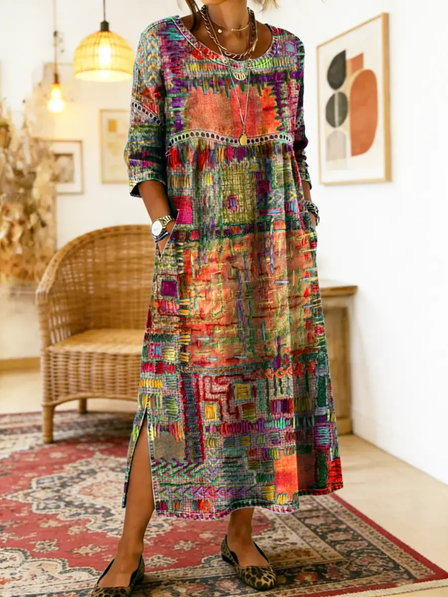 Amy | Denim Dress with Ethnic Patchwork