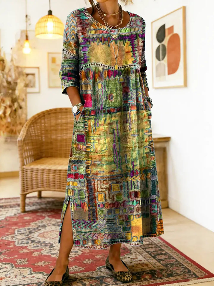 Amy | Denim Dress with Ethnic Patchwork