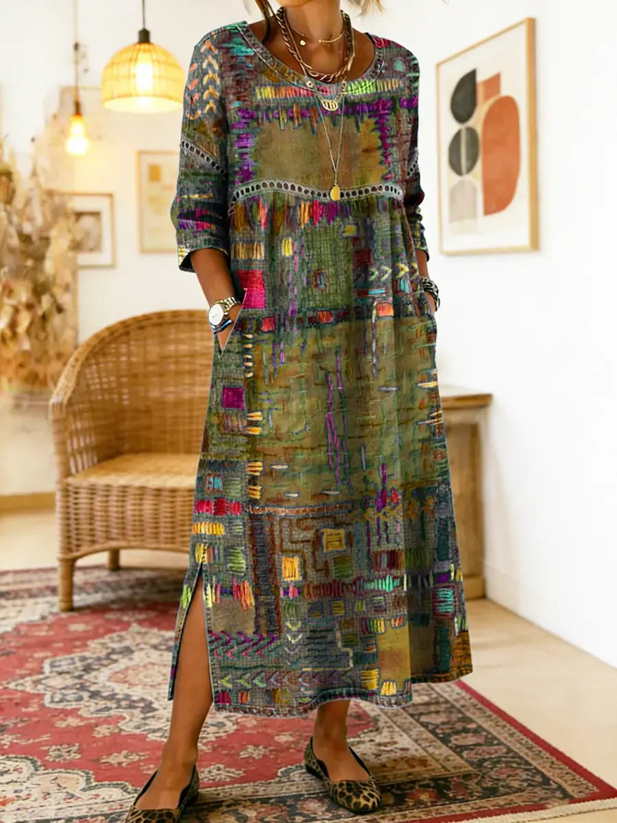 Amy | Denim Dress with Ethnic Patchwork