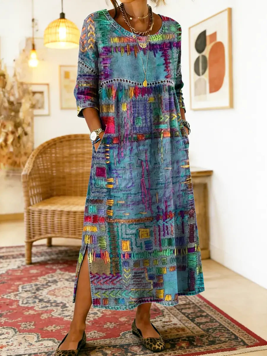Amy | Denim Dress with Ethnic Patchwork