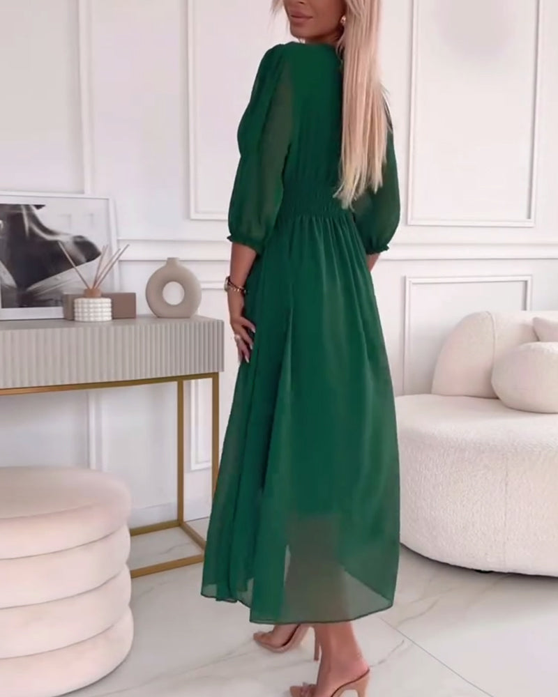 Dianne™ | V-Neck Solid Color Waist Dress