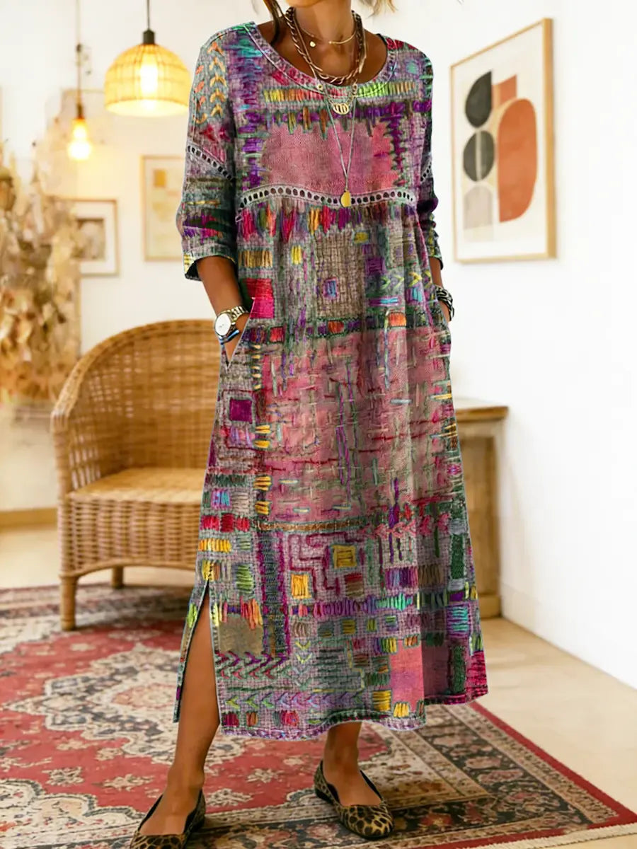 Amy | Denim Dress with Ethnic Patchwork
