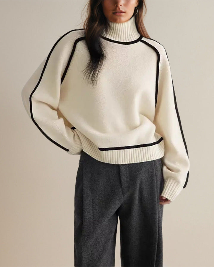 Loose Fit Turtleneck Striped Sweater
