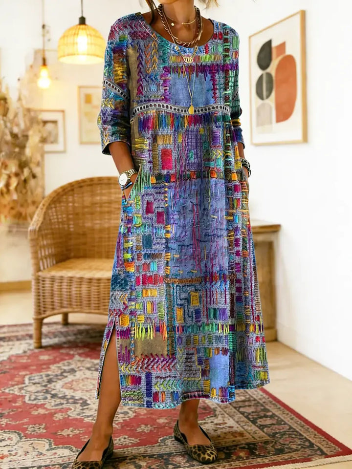 Amy | Denim Dress with Ethnic Patchwork