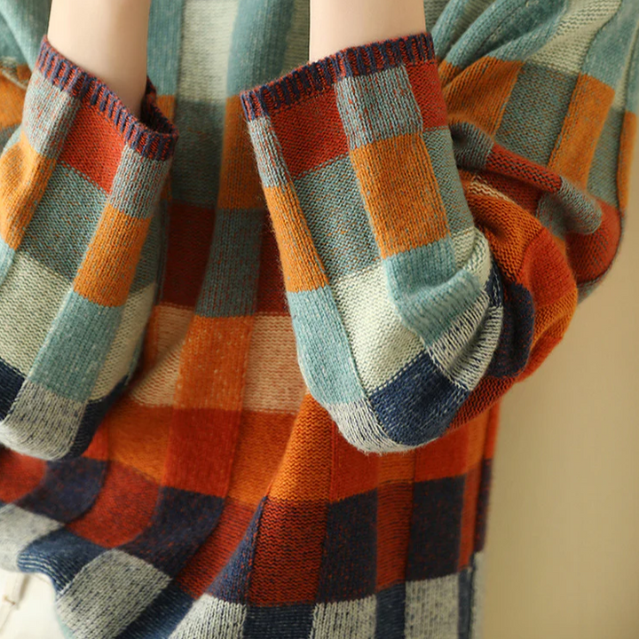 Chic Wool Knit Plaid Turtleneck Sweater