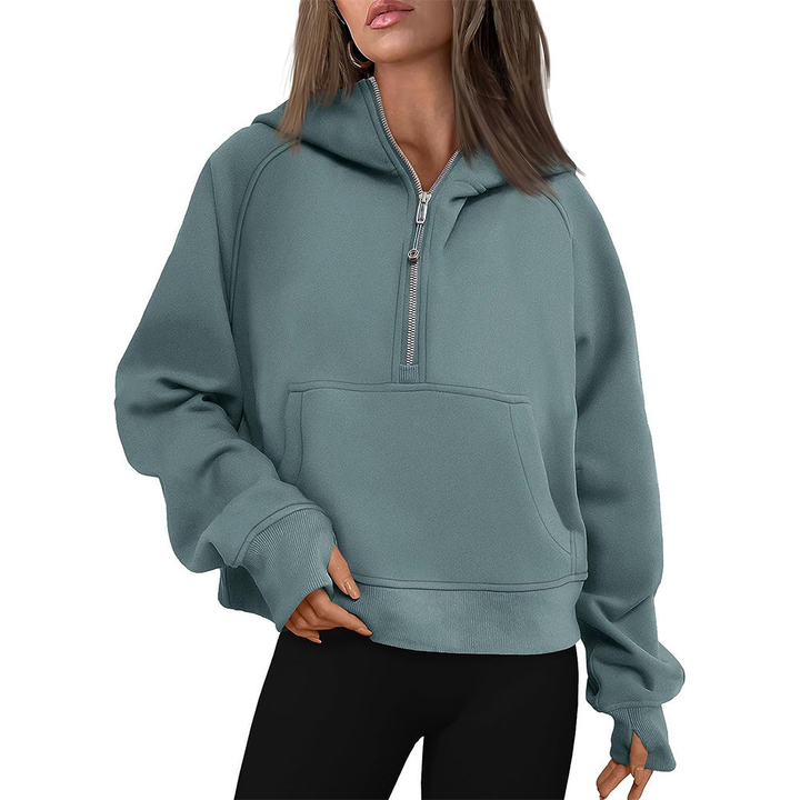 Zip Henley Acid Wash Fleece Hoodie