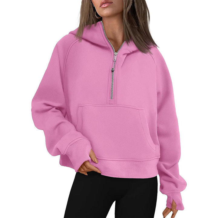 Zip Henley Acid Wash Fleece Hoodie