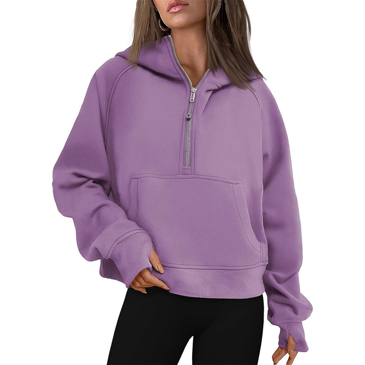 Zip Henley Acid Wash Fleece Hoodie