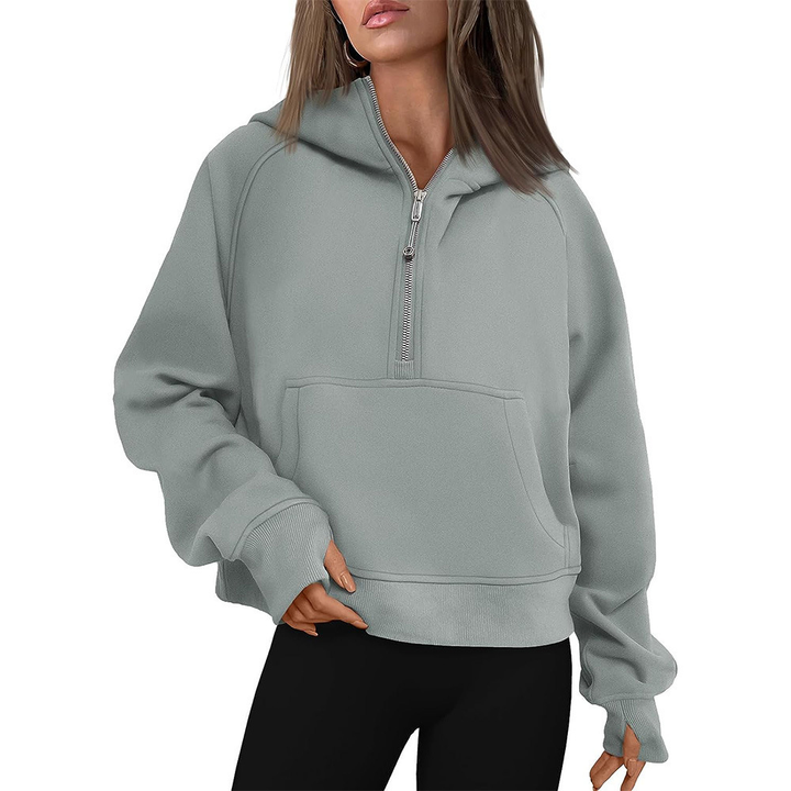 Zip Henley Acid Wash Fleece Hoodie