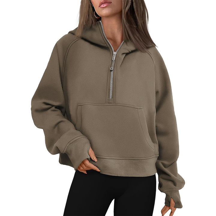 Zip Henley Acid Wash Fleece Hoodie