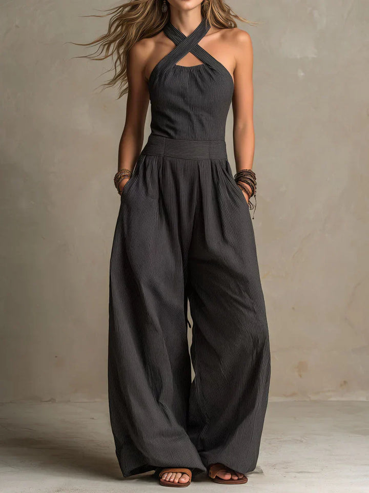 Amy | Linen and Cotton Jumpsuit with Elegant Crossed Neckline