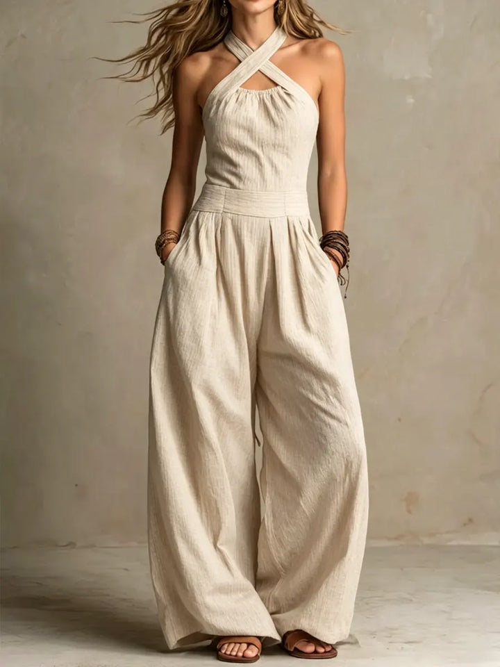 Amy | Linen and Cotton Jumpsuit with Elegant Crossed Neckline