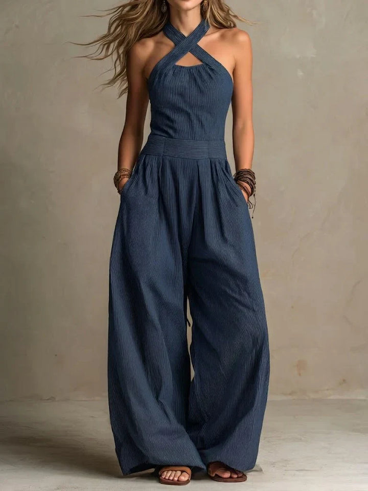 Amy | Linen and Cotton Jumpsuit with Elegant Crossed Neckline
